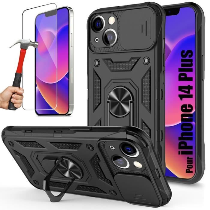 Pack de protection - pour iPhone 14 Plus - Coque Rigide - 2 Verres Trempés - Protection Caméra Renforcée - Noir