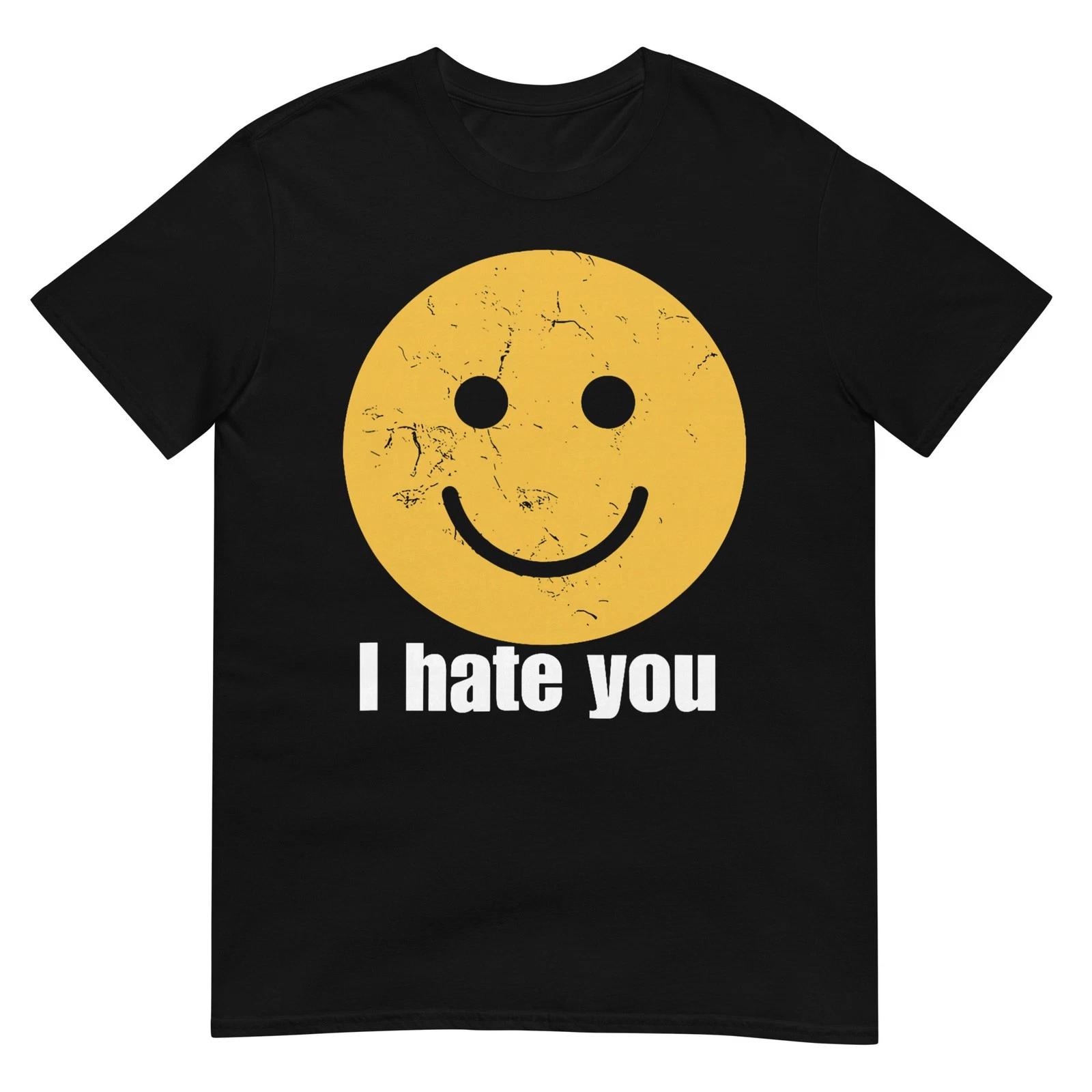 I Hate You Vintage Smile Yellow Happy Face Funny Saying T-Shirt XL