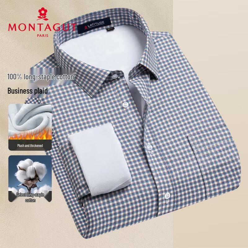MONTAGUT Men s Winter 100% Cotton Plaid Thickened Long Sleeve Shirt 43