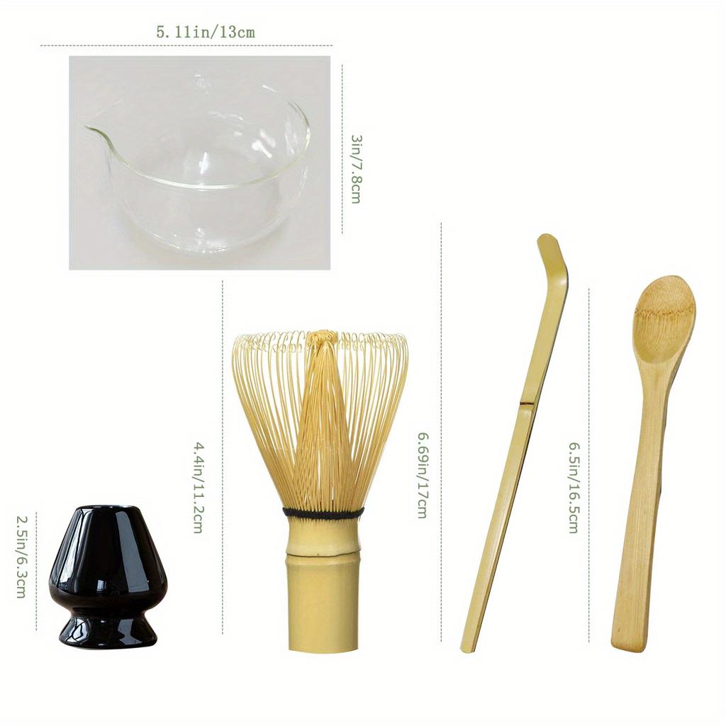 Lot de 5 cuillères à matcha, Chasen Chashaku, bol à matcha en verre texturé avec bec verseur - Chawan de cérémonie du thé vert matcha fait main de style japonais