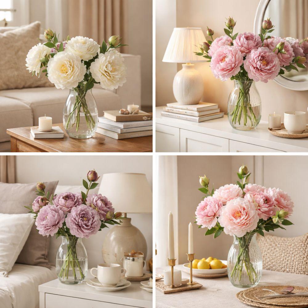 2 Heads Silk Peony Fake Flowers Silk Cloth Fake Flowers Bouquet  Table Centerpiece