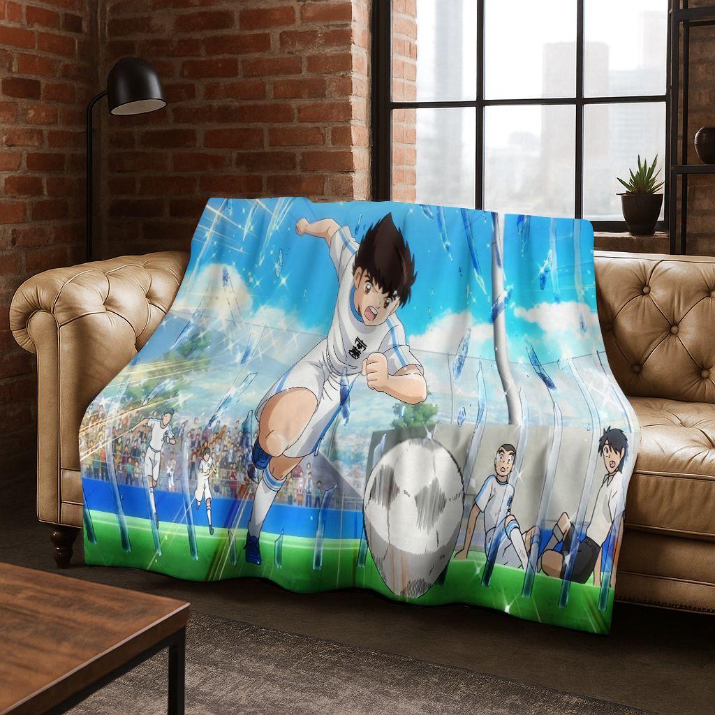 3D Cartoon Captain Ozora Tsubasa Football Anime Flannel Blanket,Warm and Cozy Soft Throw Blanket for Home Bedroom Bed Sofa Cover