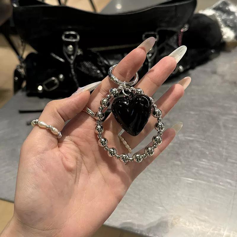 Y2k Retro Fashion Love Heart Bead Phone Bracelet Strap Charm Chain Knot Cellphone Lanyard Keychain Bag Camera keychain Pendant