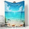 Coastal Beach Scene Fleece Blanket | Soft High-Definition Digital Print, Ocean Sky Seagulls Starfish Design, Cooling, All-Season, 100% Polyester, Perf