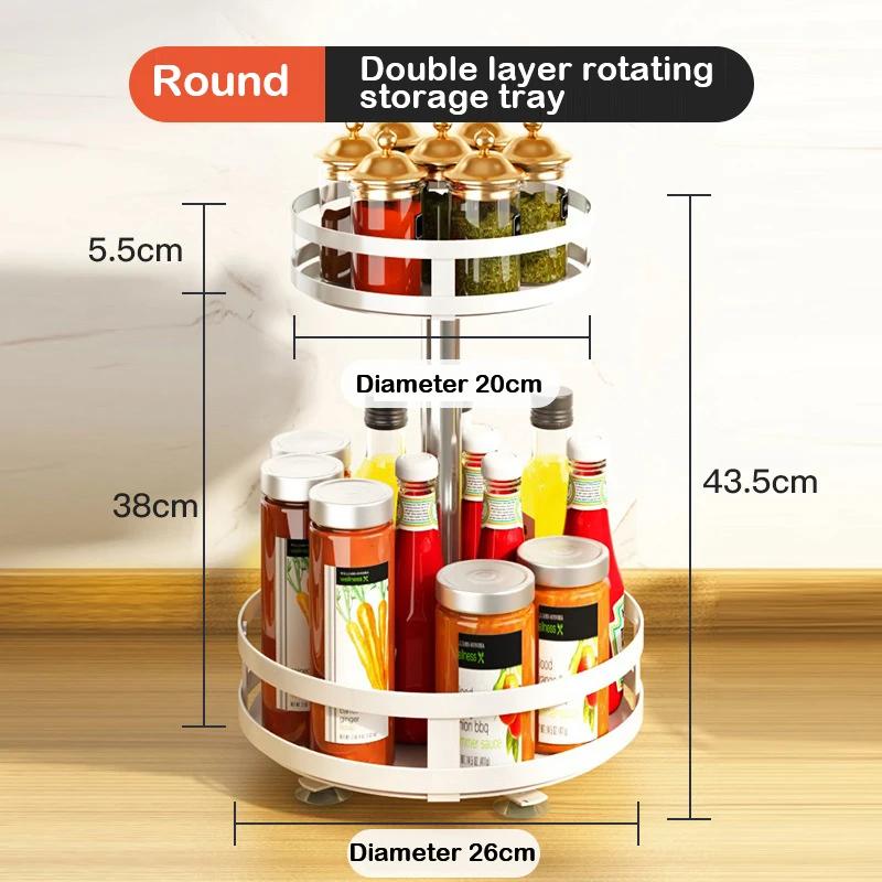 Rotation Condiment Rack Multifunctional Carbon Steel Flavour Storage Tray Round Seasonings Spice Organizer for Kitchen