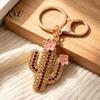 Decorative Car Key Ring Bling Rhinestone Cactus Keychain, Pink Flower Metal Pendant Keyring Pendant, Handbags Backpacks Purse Charm Accessory Keys