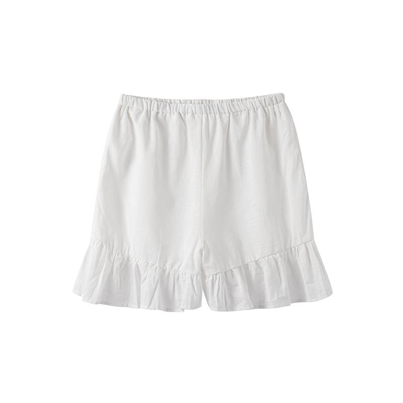 Solid Linen Lace Up Bow Shirts Women Shorts Suits Turn-down Collar Lantern Sleeve Blouse Ruffles Pants Summer Lady 2 Piece Sets