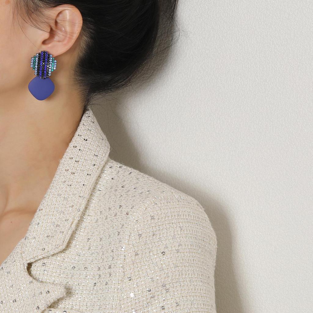 Autumn/Winter Geometric Diamond Color Block Earrings - Luxury Women's Fashion Jewelry