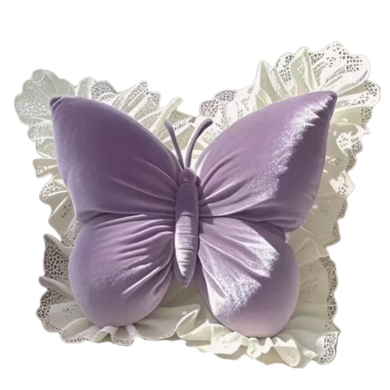

Princess butterfly throw pillow, lace-decorated, filled with PP cotton, 45×40 cm (17.7×15.7 inches), soft and lovely.