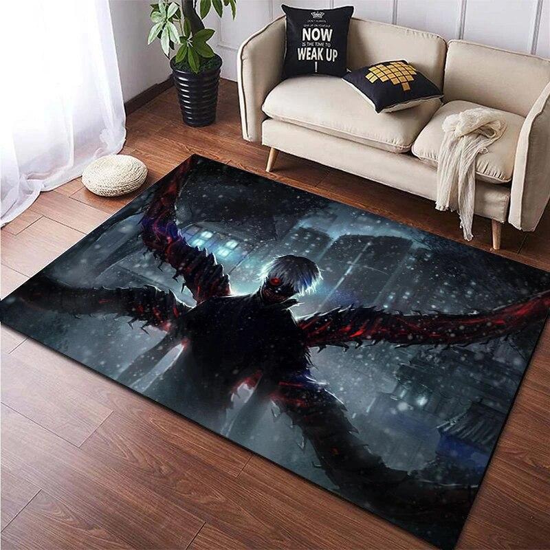 Hot Anime Tokyo Ghoul 3D-gedruckter Teppich für Wohnzimmer, rutschfester Teppich, Schlafzimmer, Nachttisch, moderne Heimdekoration, Boden, Yoga-Matte