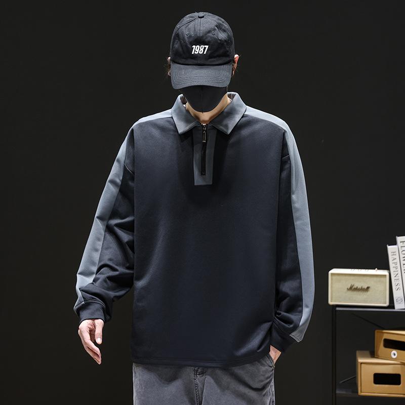 

Men s Beige Brown Color Block Half Zip Polo Sweatshirt - Turn Down Collar Casual Long Sleeve Top M чорний