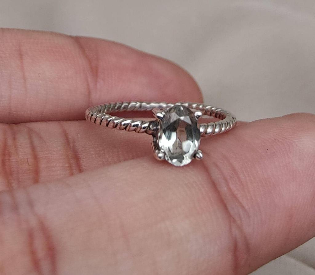 Green Amethyst Ring: 925 Sterling Silver Prasiolite, Twisted Band