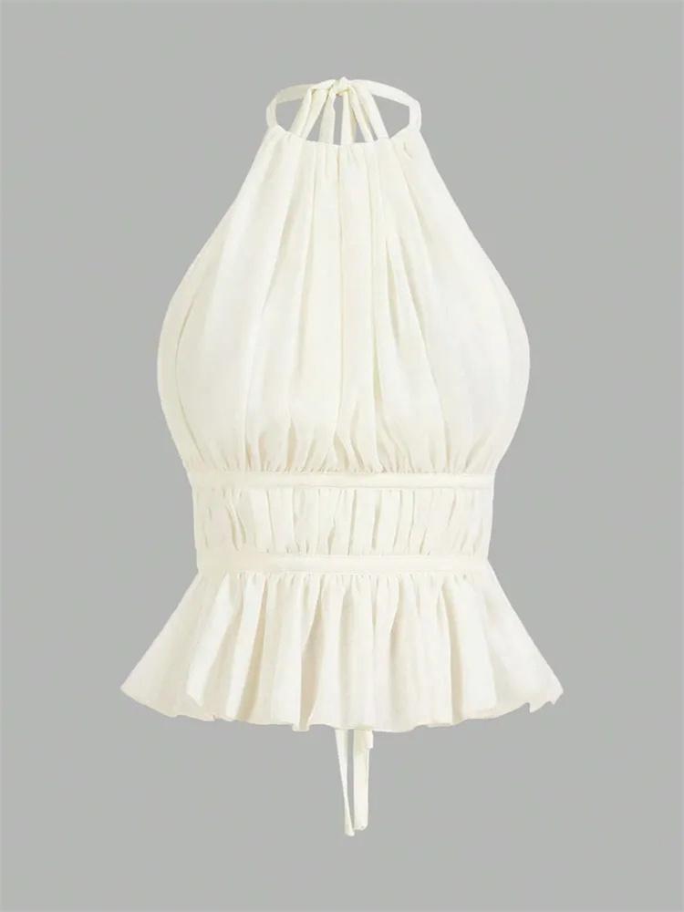 Tank Top phumee Pleating Backless Halter Neck A2474