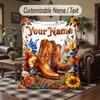 Western Animal Skull Frame Theme Throw Blanket Custom Name Text Personalized Blanket Soft Cozy Blanket for Home Sofa Bed