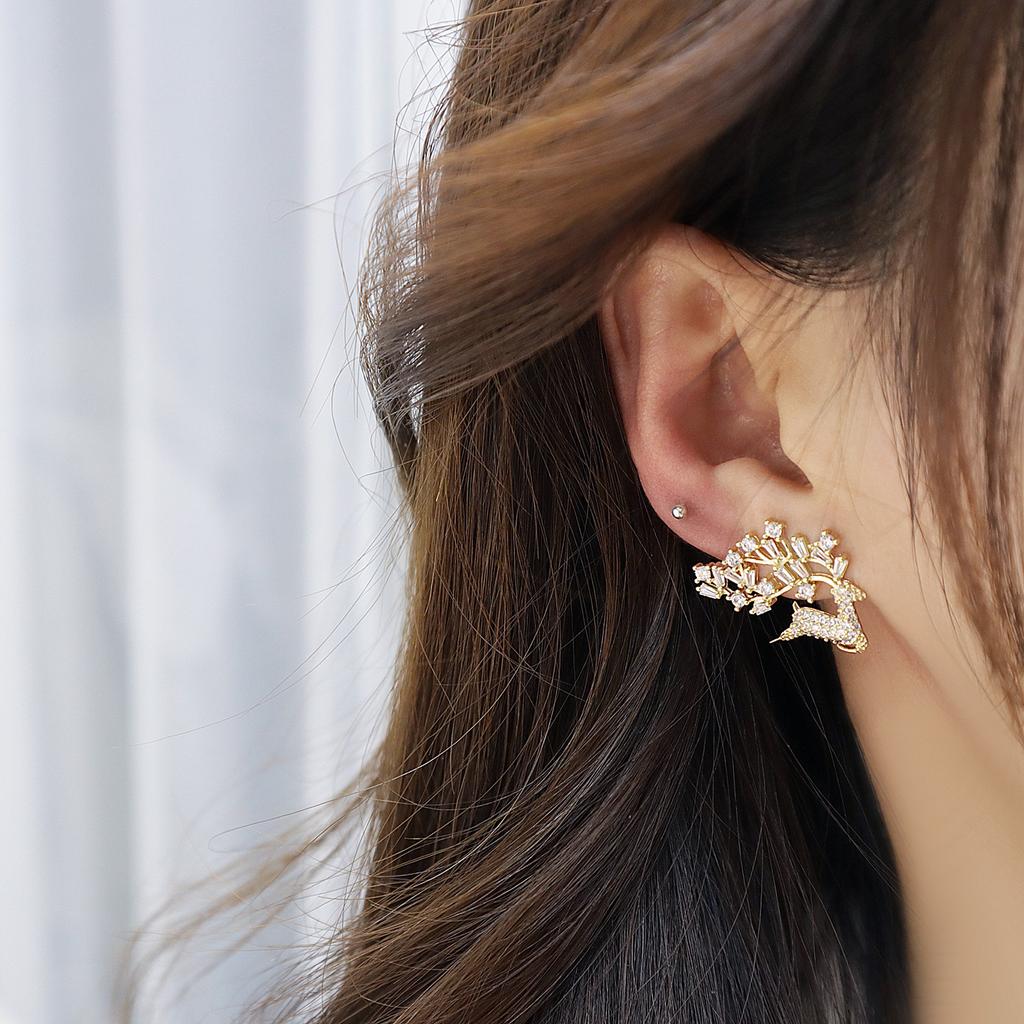 Korea  Design Fashion Jewelry Exquisite 14K Real Gold AAA Zircon Earrings Small Road Branch Women's Party Party Earrings