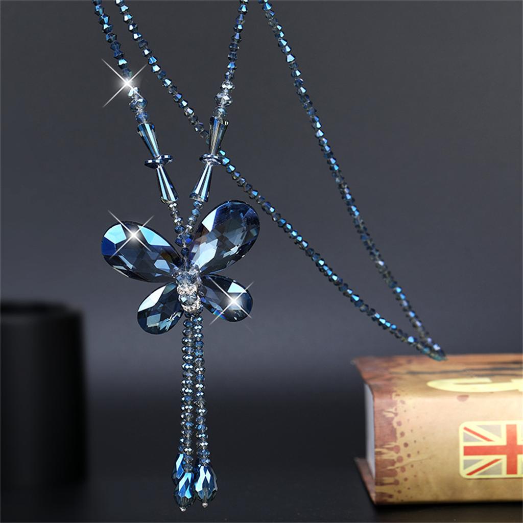 Fashion Crystal Beaded Tassel Pendant Necklace Long Sweater Butterfly Chain Women Jewelry Gift