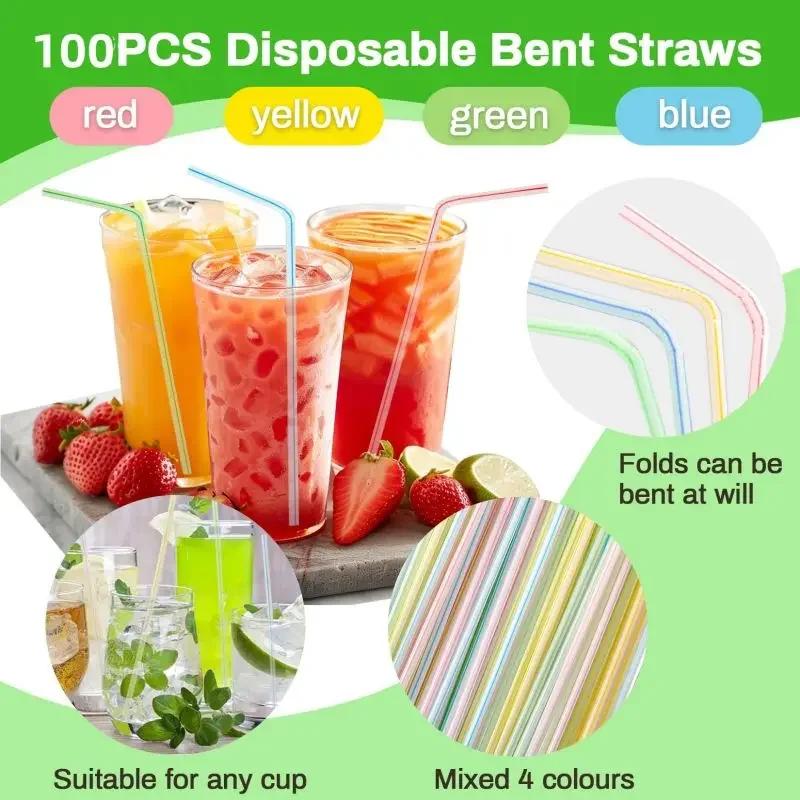 Disposable Plastic Curved Drinking Straws Reusable Child Straw for Drinks Colorful Drinking Tube Multi-time Straw Party Supplies