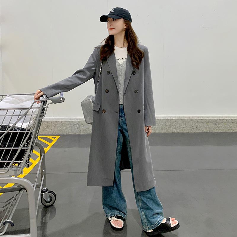 

Повседневная ветровка для женщин весна и осень новый стиль свободный ретро стиль длинный костюм пальто XL