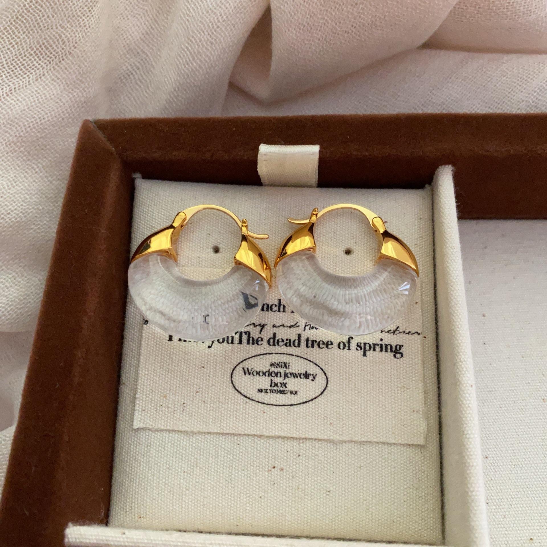 Transparent acrylic earrings, retro niche design, cold wind metal niche earrings, exquisite light luxury earrings.