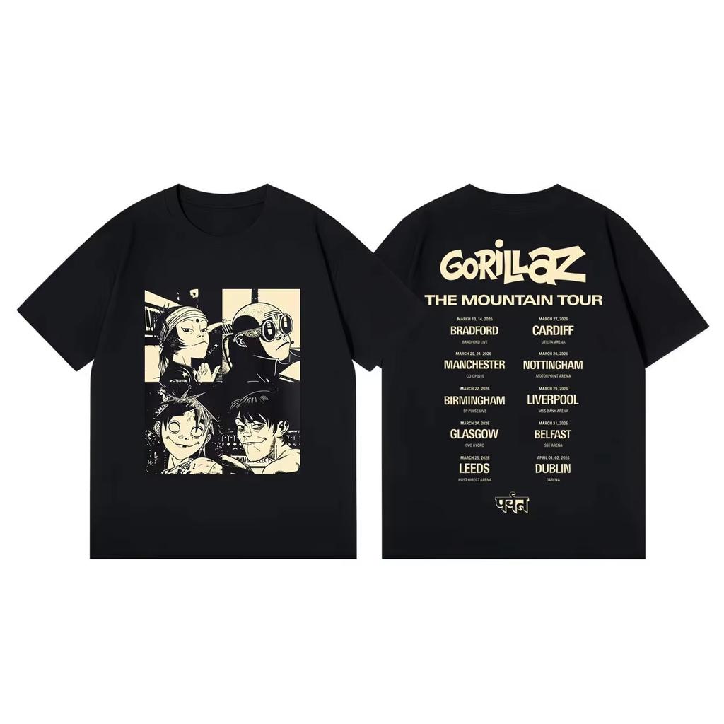 Gorillaz 2026 Mountain Tour Graphic Fashion Vintage Short Sleeve Unisex Casual Loose Women And Men T-shirt