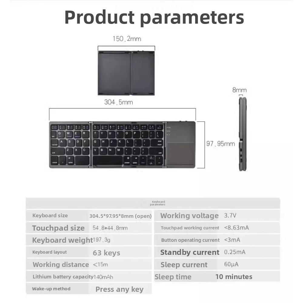 Bluetooth Keyboard Triple Folding Keyboard Is Suitable for iPad, Business Office Mini Mobile Phone Tablet Keyboard, Suitable for All Systems