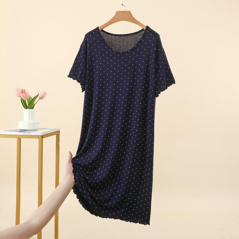 

Women s Summer Modal Polka Dot Ruffle Short Sleeve Midi Dress Plus Size Flattering Loose Fit Nightgown Casual sleepdress Loungewear Dresses 2XL