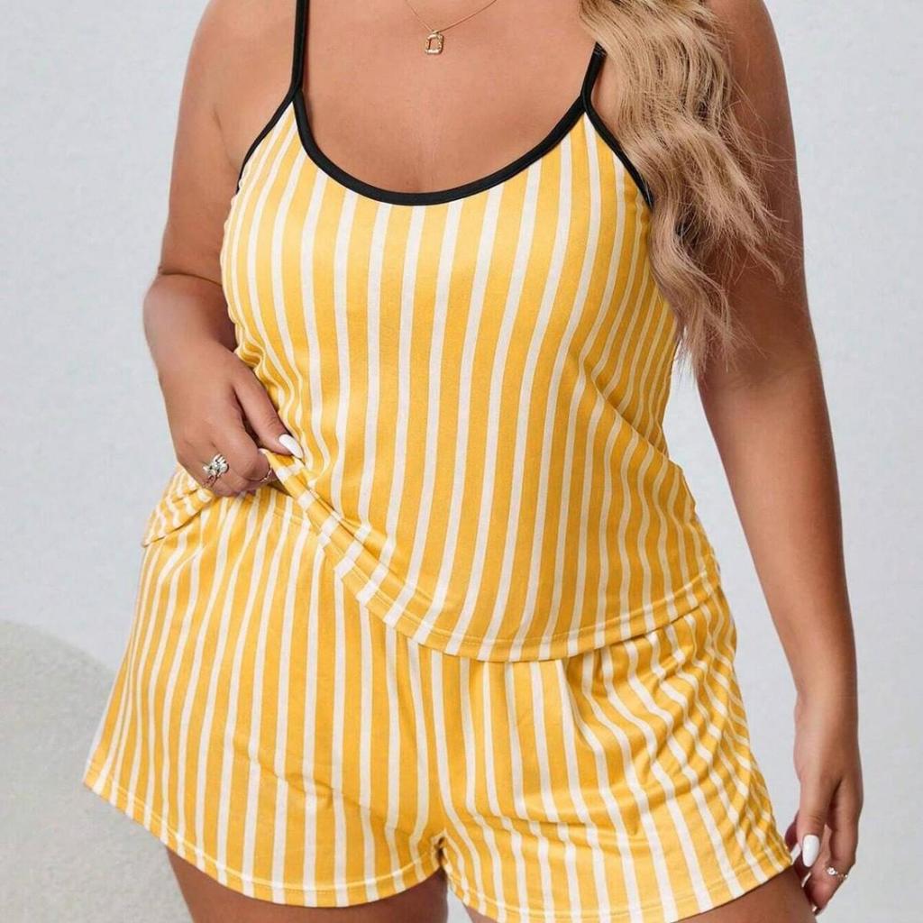 Plus Size Women's Summer Suspender Pajama Set - European & American Style