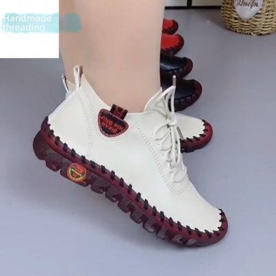 2023 Women's Handmade Cowhide Soft-Soled High-Top Mother's Casual Shoes for Spring and Autumn