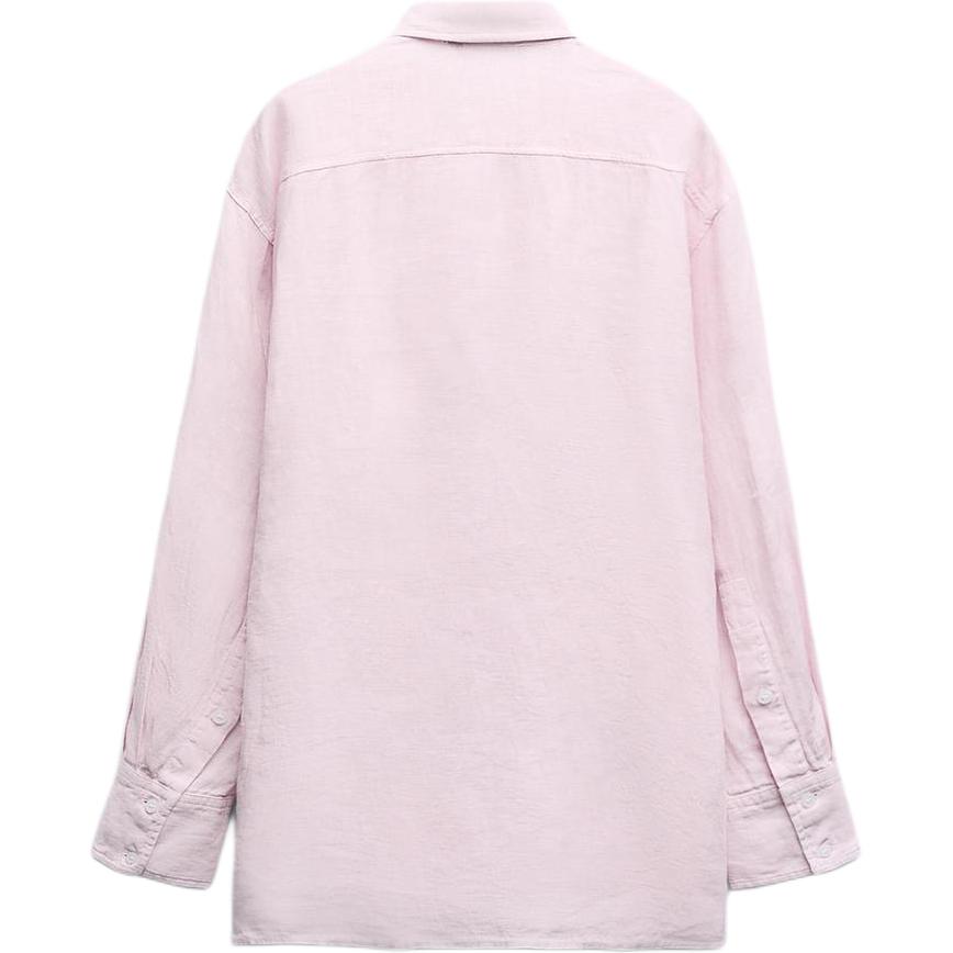 Zara Loose Solid Color Casual Long Sleeve Shirt Women Shirts Pink 2338152-620