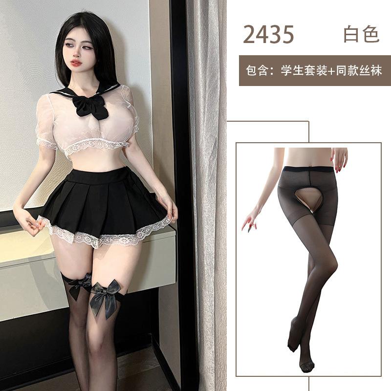Pure desire erotic underwear bubble sleeves lace senior sister uniform college style JK outfit perspective mesh suit