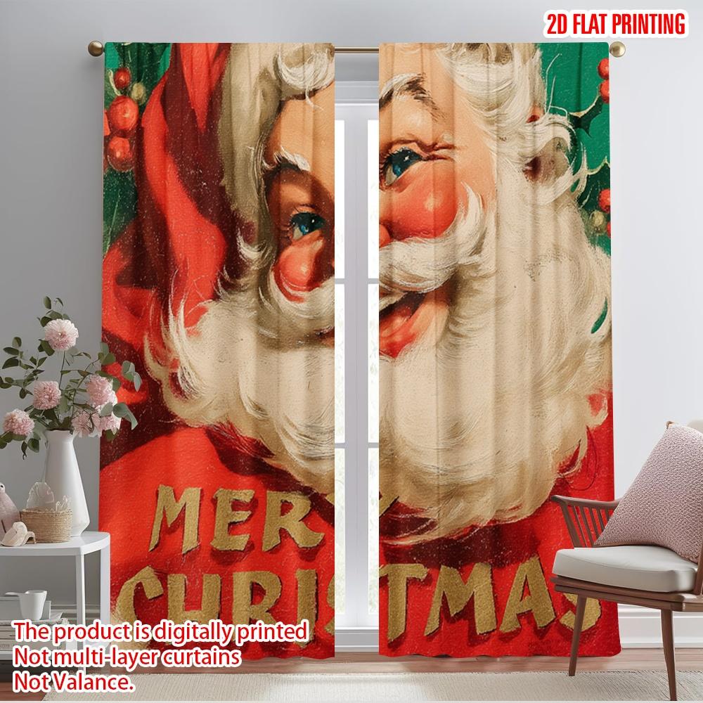 

2pcs,2D plane printing Light Filtering Curtains Santa with Red & Green Holiday Colors Durable 100% Polyester Fabric (without 52.50×116.00 CM 2pcs