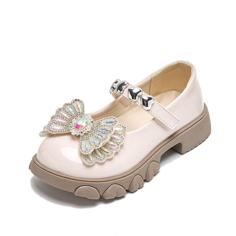 

Весенние новые кожаные туфли для девочек, туфли принцессы, туфли для девочки со стразами, стильные ученические туфли с бантом, детская обувь, обувь для выступлений 26insole 15.5cm бежевый