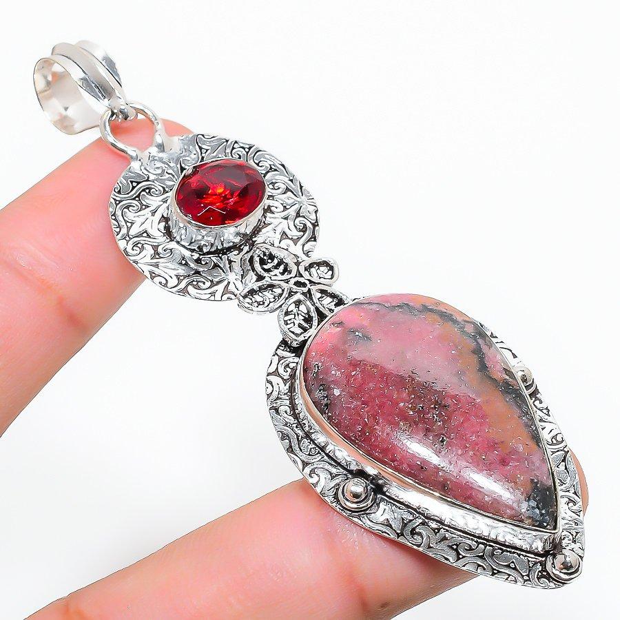 

Rhodonite, Garnet Gemstone Handmade Jewelry Pendant 3.19 SR-5071