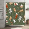 Vintage Cat Christmas Shower Curtain Festive Feline Home Decor for Bathroom Walls in Red Green Orange White Black Floral Pattern