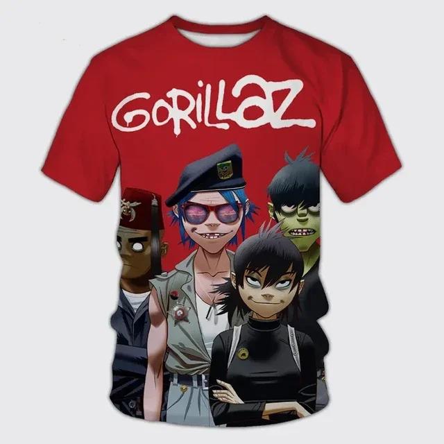 Summer Round Neck Gorillaz Band Graphic 3D Printed Casual Short Sleeved Children's Boy T-shirts - Medium Stretch Polyester Fabric Relaxed Fit Clothing