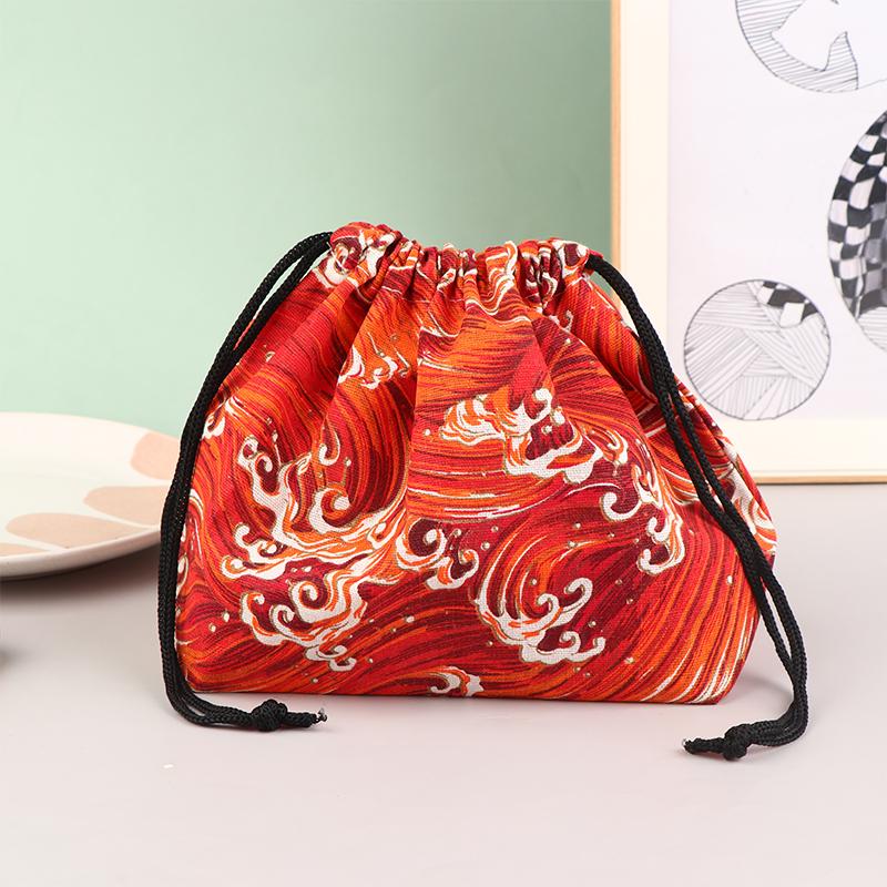 1Pc Japanese Style Drawstring Lunch Box Storage Bag For Travel Picnic Portable Easy Wash Bento Lunch Box Tote Pouch
