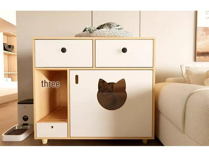 Solid Wood Semi-Closed Cat Litter Cabinet with Anti-Tracking and Anti-Dog Features