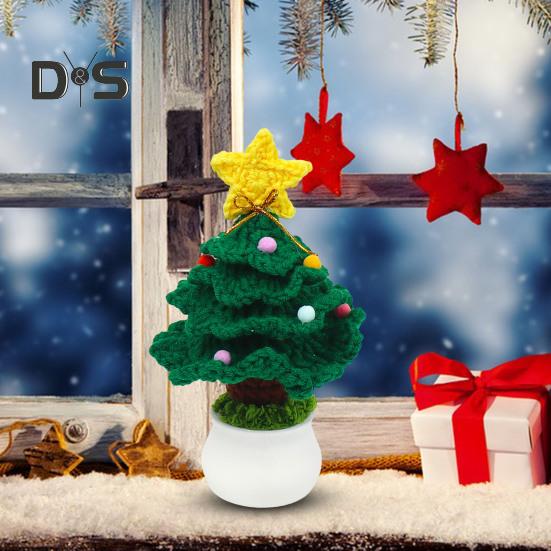 Crochet Christmas Tree Handmade Knitting Xmas Tree Ornaments Potted Plant Desktop Figurine for Holiday Crafting
