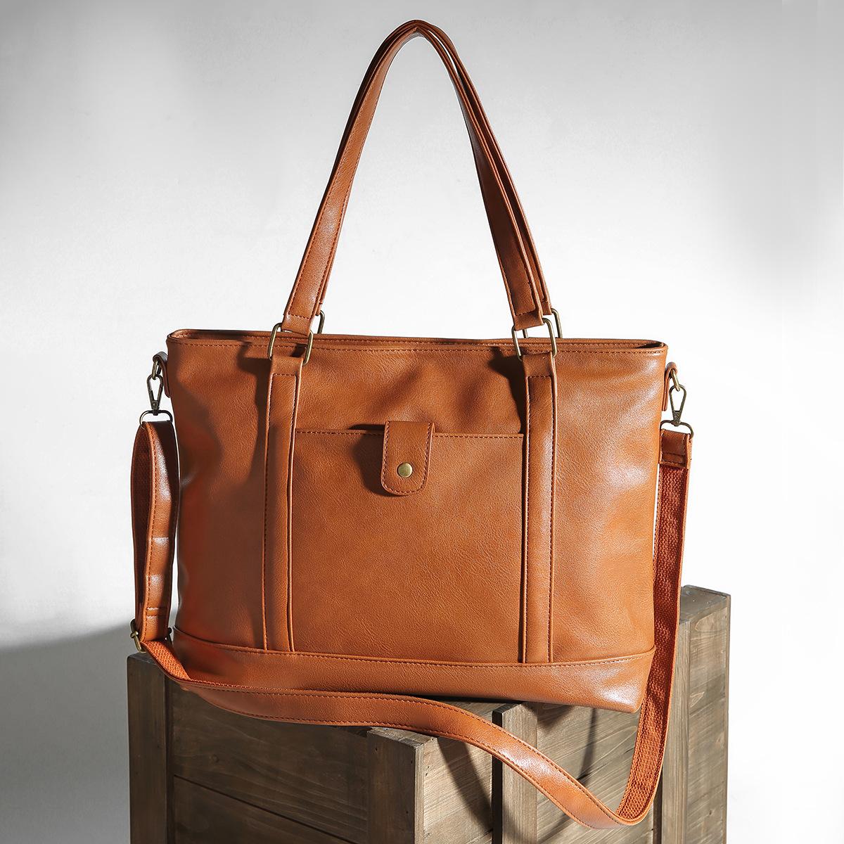 European And American Retro Women S Pu Leather Notebook Long Tote Bag Outer Bag Classic Big Bag Independent Station 7895₽