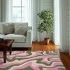 Grün-rosa gewellter Trippy-Teppich, Funky-Retro-Teppich in dänischen Pastellfarben für Schlafzimmer, ästhetischer Retro-Teppich für Wohnzimmer, Y2k-Dekor, Teppiche