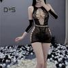 Ensemble de couverture de manches de chemise de nuit sexy évider dentelle élastique transparente maigre couleur unie douce ultra courte épaule dos nu séduisant pornographique
