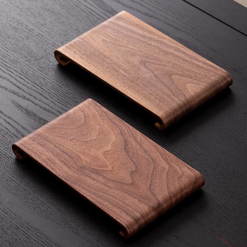 Retro Black Walnut Tea Tray Wooden Serve Tea Coffee Breakfast Storage Holder Household Kitchen Food Serving Tray Decor Plate