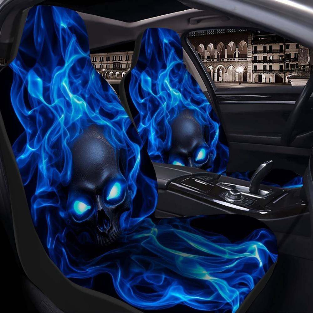 Set di 2, Distintivo Design Teschio con Fiamma Blu, Proteggi Sedili Auto, Accogliente e Adatto a Tutte le Stagioni, Ideale per Auto, SUV e