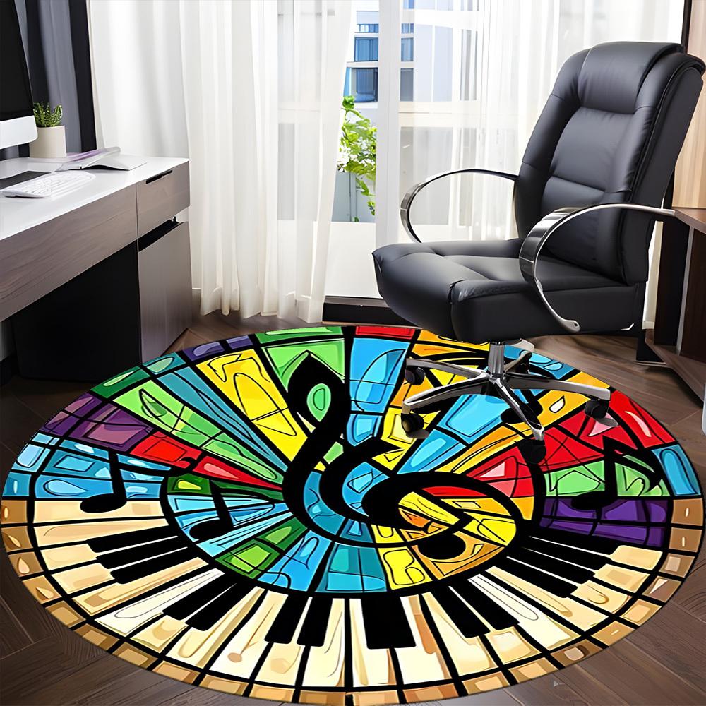 1pc Music Notes Office Round Area Rug,  Mat Suitable ForOffice, Under Office Chairs Bedroom Living Room Home Decor, Room Deco