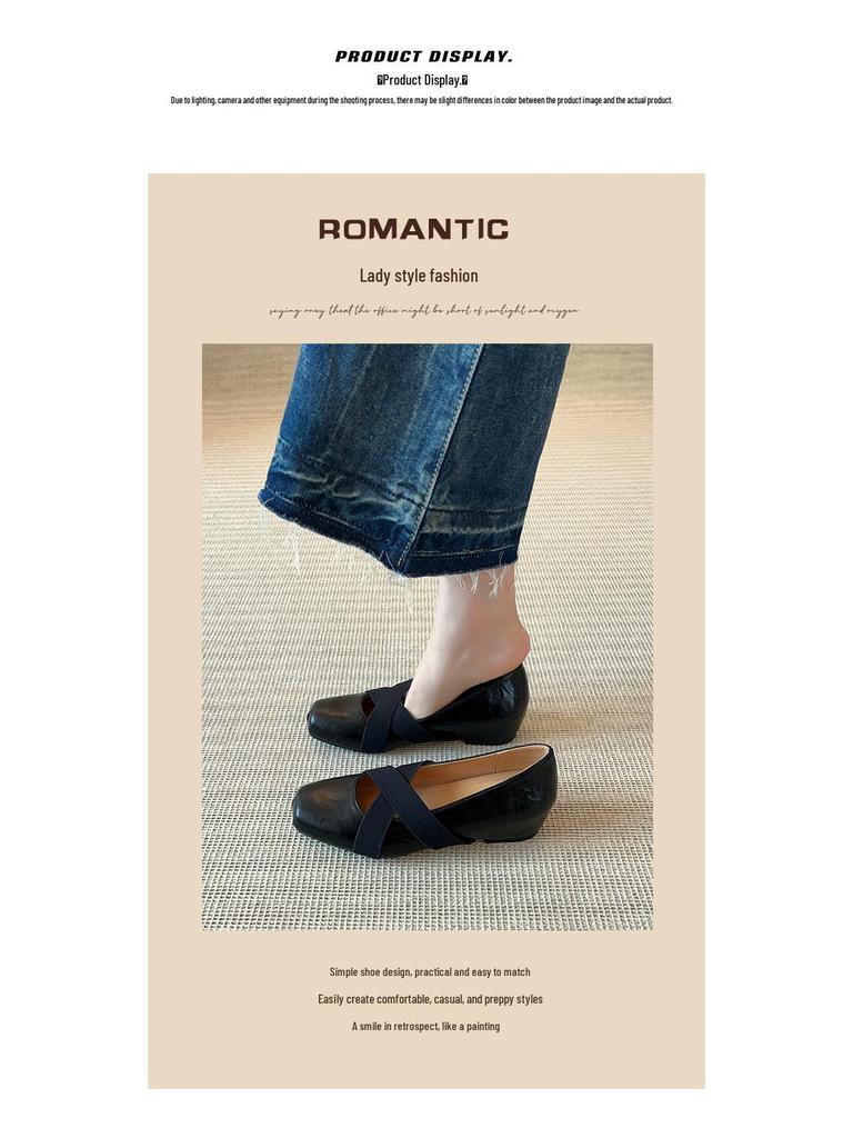 2025 Women's Retro French Square Toe Mary Jane with Hidden Heel and Pleated Design
