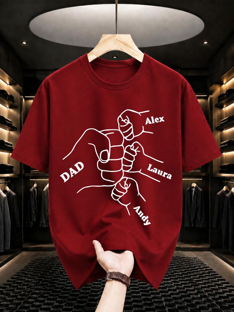 2026 New Pure Cotton Tshirt Dad And Child Fist Bump Personalized Fathers Day Print Crew Neck Short Sleeve Casual Top