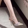 Spring New Baotou Sandals Fashion Pointy Shallow Mouth Glitter Set Foot Anti-slip Wear-resistant Stiletto Heels