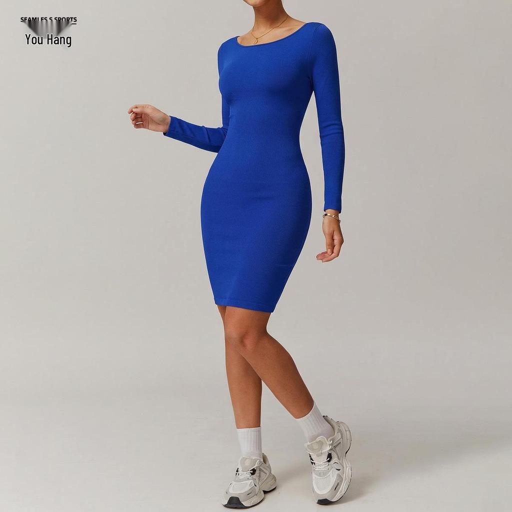 Moda Otoño/Invierno para Mujer, Manga Larga, Cuello Redondo, Falda Corta - Estilo Europeo y Americano, Vestido Ajustado Sexy