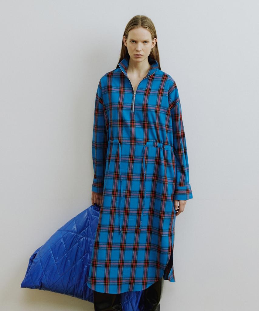 Molly Oli Livy Retro Anorak Long Dress [Blue Check]