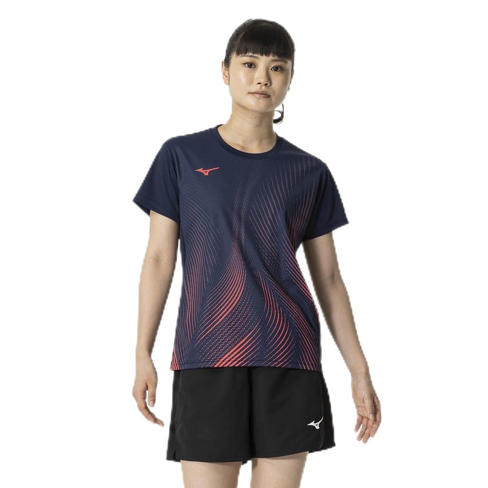 Mizuno Game Short Dynamotion Officially Approved by the Japan Badminton Dress Navy Women's Tennis/Badminton Shirt, Sleeve, Moisture-Wicking,
